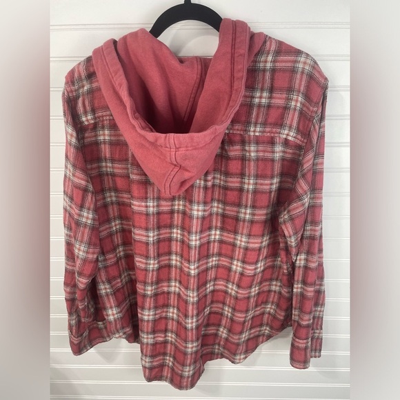 American Eagle Pink Plaid Hooded Button Front Sweatshirt Hoodie Large Girls GUC - Picture 5 of 11